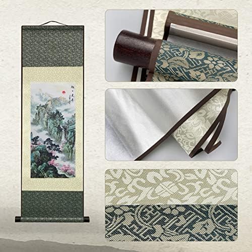 AtfArt 4 Pack Asian Wall Decor Silk Scroll Wall Art - Waterfall River Landscape - Beautiful Oriental Decor - Chinese Art Wall Scroll Hanging (4 Pack)