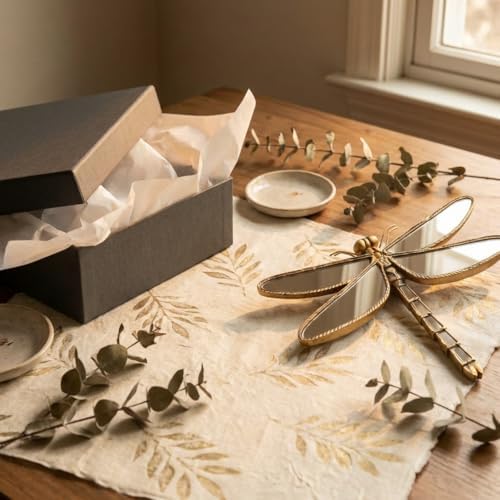 Adkoat® Vintage Gold Dragonfly Mirror Wall Decor: Insect Wall Accent Mirror | Housewarming Gifts - Resin Dragon Fly Art | Small Gold Butterfly Decorative for Bedroom Living Room Hallway - 12.5"x10"