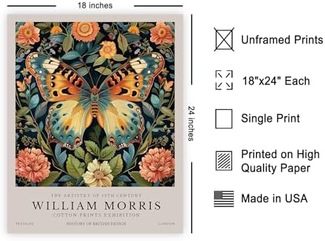 Poster Master Butterfly Print - William Morris Poster - Botanical Art - Floral Exhibition Wall Design - Flower & Animal Artwork - Aesthetic Office or Bedroom Wall Decor - 18x24 UNFRAMED Wall Piece