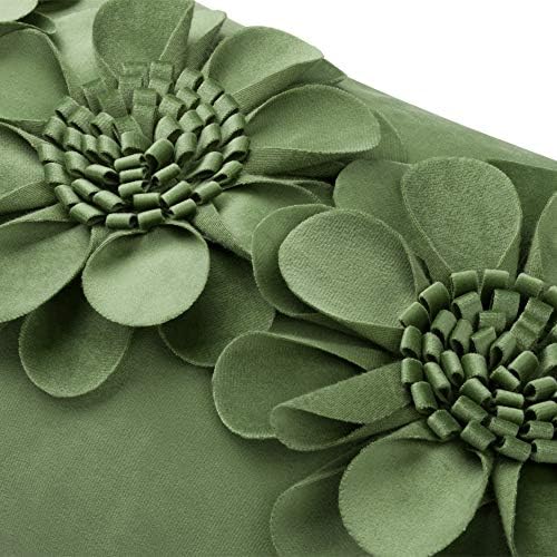 JWH 3D Flower Throw Pillow Cover Green Velvet 12x20 Inches