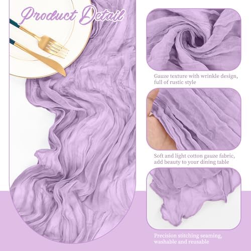 10 Pack Light Purple Cheesecloth Table Runner Long,21.5 x 120 Inch
