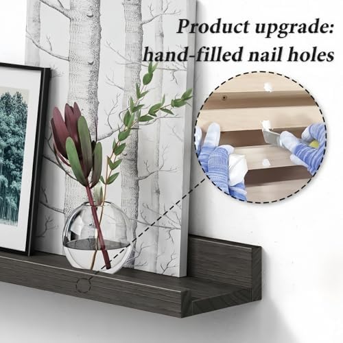 24 Inch Black Floating Picture Ledge Shelf, Photo Wall Shelves with Lip