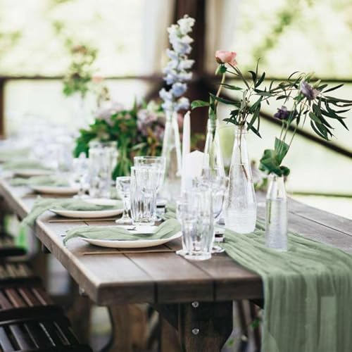 20 Pack Cheesecloth Table Runner 17 x 108 Inch, Sage Green