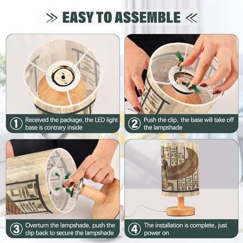 ALAZA Egyptian Parchment Retro Decor Bedside Table Lamp with USB Port for Bedroom Nightstand Office Desk LED Bulb Included