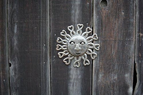 It's Cactus Metal Sun Faces, Handmade Haiti, Recycled Oil Drum Art, Sunny Home Decor (Sun with Hearts)