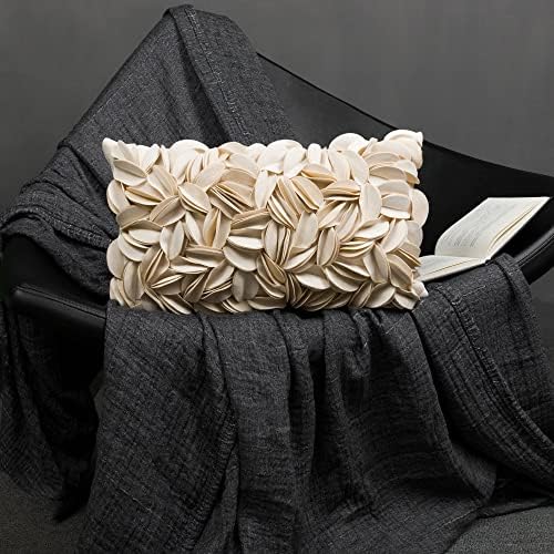 KINGROSE Handmade 3D Flower Home Decorative Throw Pillow Case Rectangular Cushion Cover 12 x 20 Inches for Bed Living Room Sofa Chair Solid Suede Beige