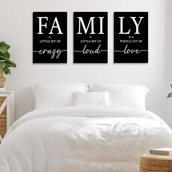 GUBIYU Black Home Family Wall Art for Living Room Dining Room Pictures Paintings Wall Decor for Walls Living Room Artworks Posters Decoration Large Family Entryway Prints Canvas Set of 3 16"X24"