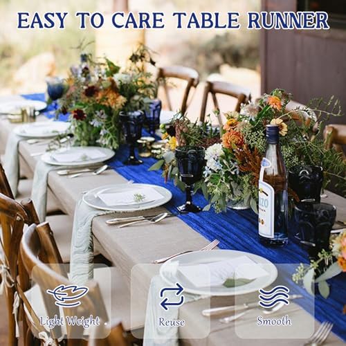 2 Pack 120 Inch Royal Blue Cheesecloth Table Runner Boho Rustic Gauze Sheer Romantic 10 FT Long Cheese Cloth Table Runner for Bridal Baby Shower Wedding Party Birthday Holiday Home Easter Decor