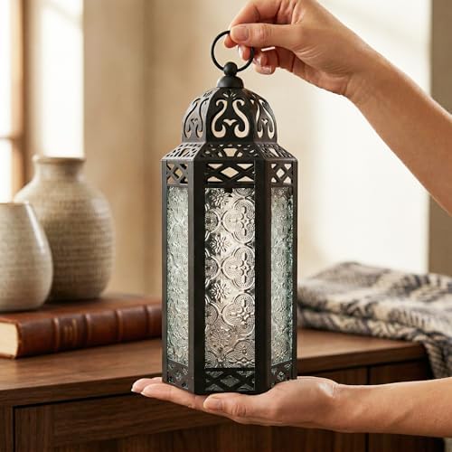 Vela Lanterns Decorative Indoor Moroccan Candle Holder, Clear, M, 6-Pack