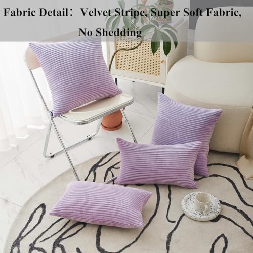 Home Brilliant Purple Throw Pillow Covers 24x24 Set of 2 Decorative Pillow Covers for Couch Striped Velvet Corduroy Accent Pillow Cover for Couch Chair, 24 x 24 Inch, Lavender