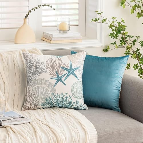 Tritard Coastal Pillow Covers Set of 2, 20x20, Blue