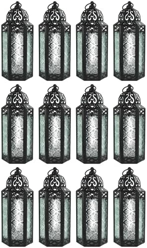 Vela Lanterns Decorative Indoor Moroccan Candle Holder, Clear, M, 12-Pack