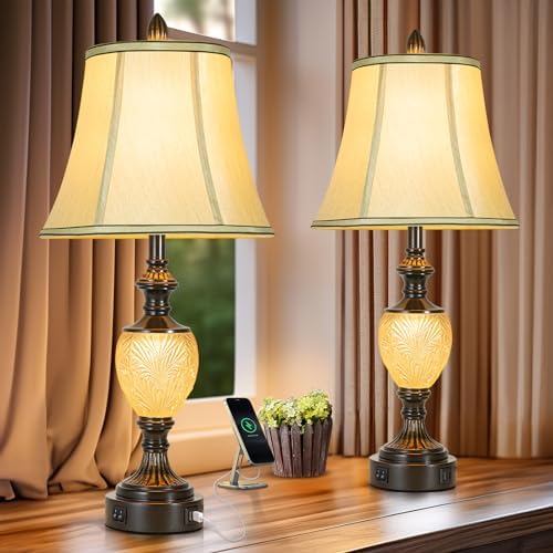 27'' High Vintage Table Lamps with Nightlight Set of 2 for Living Room
