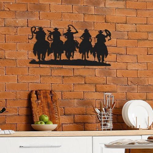 Zonon Western Cowboy Wall Decor Metal Cowboy Sign, Black | Cowboy Silhouette Metal Sign, Metal Art Western Three Riders, Hanging Western Decor for Home Speakeasy Indoor Bedroom