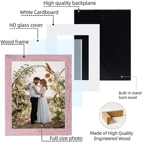 Muzilife Rustic Pink 8x10 Picture Frame with Mat, Real Glass Cover, 2 Pack