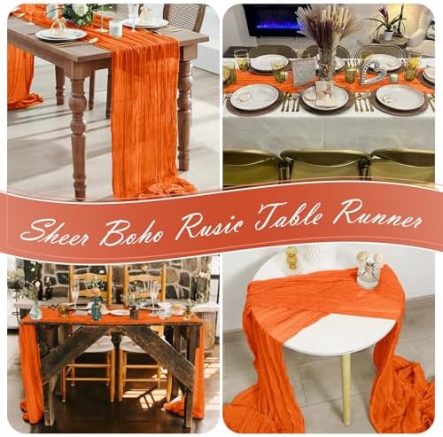 15 Pack Orange Cheesecloth Table Runner 17 x 108 inch Cheese Cloth Table Runners 9ft Orange Table Runner Rustic Romantic Sheer Gauze Runner for Wedding Party Baby Shower Table Decoration