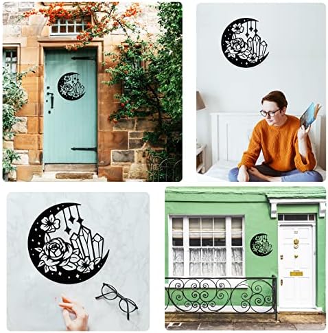 NBEADS Moon Flower Metal Wall Art, Black Moon Phase Boho Hanging Decor Silhouette for Home Bedroom Bathroom Garden Hotel Decoration