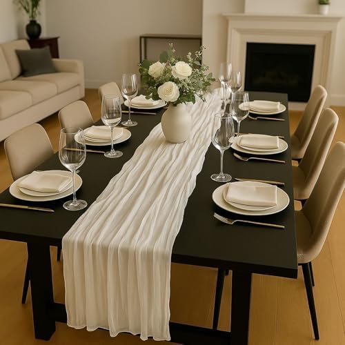 3 Pack Ivory 10FT Cheesecloth Table Runner –120 Inch White Gauze Table Runners for Wedding, Bridal Shower, Elegant Rustic Boho Reception Décor