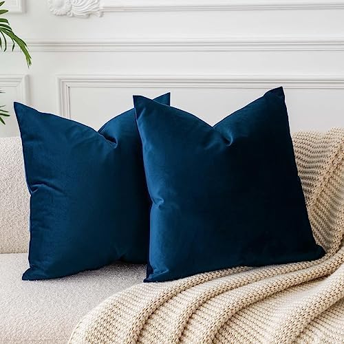 JUSPURBET Decorative Velvet Throw Pillow Covers 20x20 Set of 2,Navy
