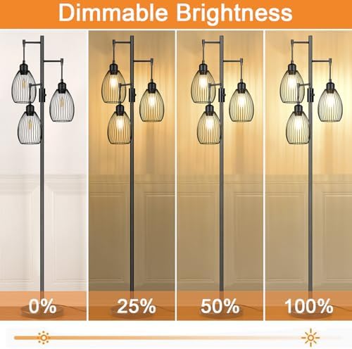 Torondo 70" Dimmable Floor Lamp with Marble Base, 3 x 800LM LED Edison Bulbs Included, Industrial Black Floor Lamps for Living Room, Rustic Tall Lamps Standing Lamp for Bedrooms Living Room