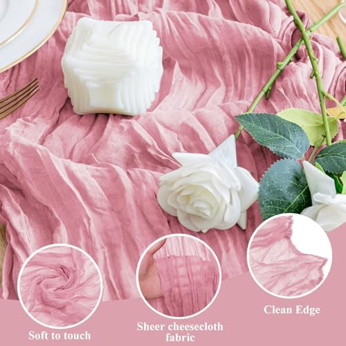 Wokceer Cheesecloth Table Runner 10FT Boho Gauze Runner, Pink, 12 Pack