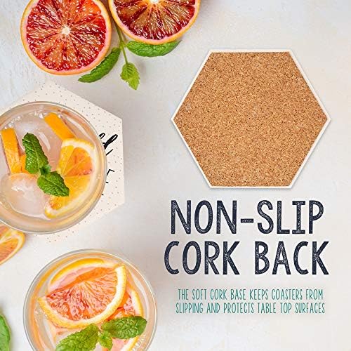 LotFancy Funny Drink Coasters with Holder, 6PCS Absorbent Ceramic Coasters, Hexagon Set, Non-Slip, Bar Room Decor
