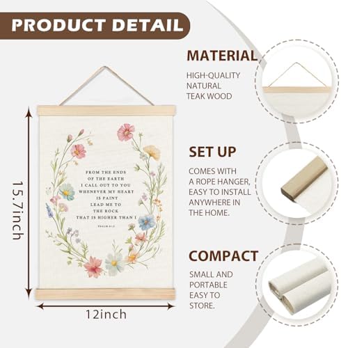 LZYRF Boho Floral Christian Wall Decor, Psalm 61:2 Bible Verse Religious Wall Decor for Church Prayer Room Office, 12x16 Inch