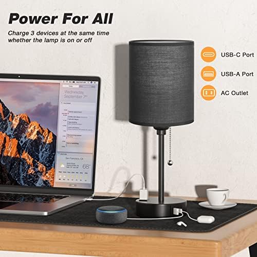 Small Bedside Table Lamp for Bedroom - Desk Lamp with USB Ports for Dorm