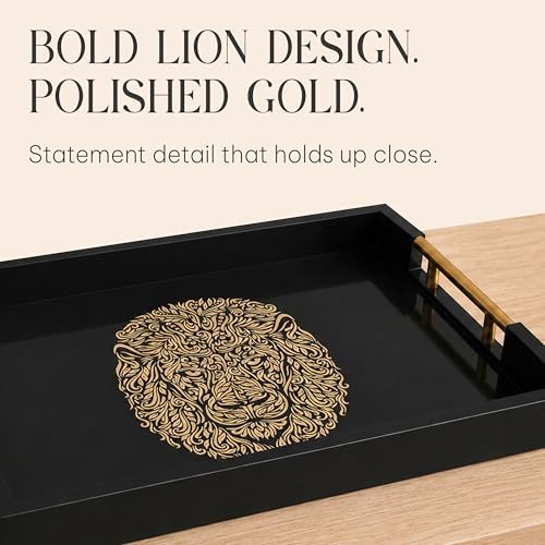 Serving Tray with Gold Lion Design, Black Gloss by Death Decor