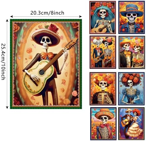Adduster Day of The Dead Poster - 9 Piece Day of the Dead Decorations | Sugar Skull Wall Art Sugar Skull Art Print for Mexico Day Day of the Dead Halloween Wall Decor Living Room Decor
