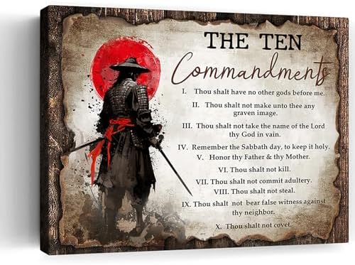 Wesluin 12"x18" Samurai Red Moon Canvas – Motivational Japanese Wall Art | Warrior gazes at blood moon, echoing “I Choose.” Unshaken resolve decor. Hook included, ready to hang.
