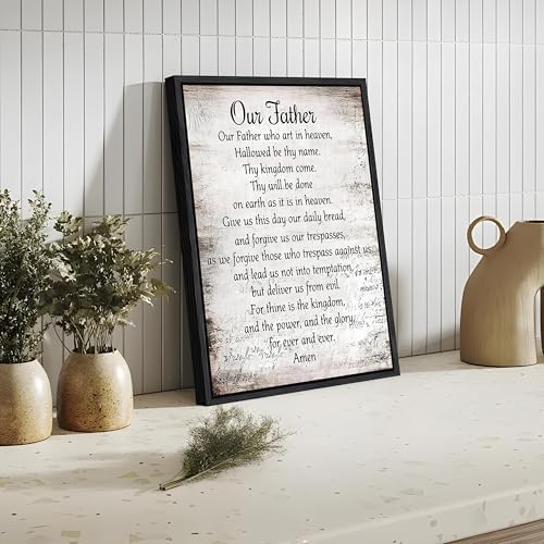 Floating Framed Our Father Prayer Decor the Lords Prayer Wall Art 12x16 In | Bible Verses Canvas Prints, Religious Scripture Pictures, Christian Artwork for Bedroom Church