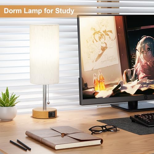 Bedside Table Lamp for Bedroom Nightstand - Small Desk Lamp with USB Ports
