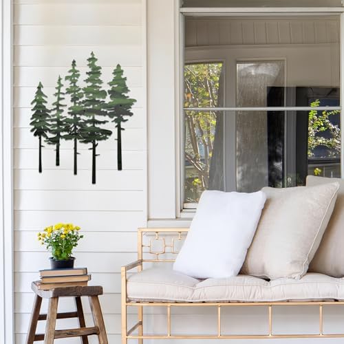 ESTART Metal Pine Tree Wall Art, Metal Tree Wall Decor | Nature Rustic Farmhouse Cabin Decor, Forest Wall Art for Home Living Room Bedroom Office Indoor and Outdoor Decoration(Green)