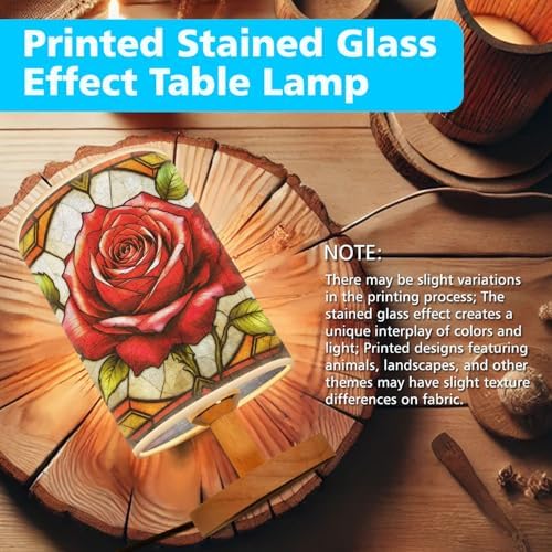 Rose Table Lamp LED 3-Color Pressed Bedside, Rose Shade Lamp with Wood Base for Bedroom Living Room Desk Office TL01