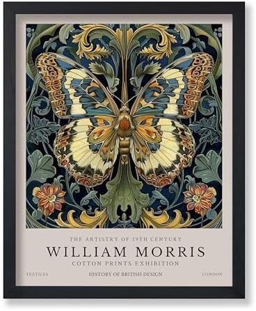 Monem Art William Morris - Butterfly and Flowers Print - Botanical Posterwork - Exhibition Art - Animal Poster - Aesthetic Bedroom or Office Decor - 18x24 UNFRAMED Wall Print