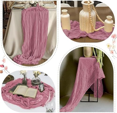 12 Pack Dusty Rose Cheesecloth Table Runner 17 x 108 Inch Gauze Table Runner Fabric Semi Sheer Cheese Cloth Table Decor Bulk for Rustic Romantic Wedding Baby Shower Table Decoration