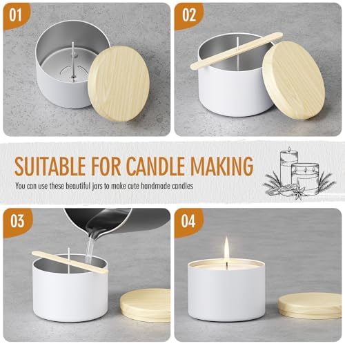 24 Pcs Set Of 8oz Matte White Wood Grain Covered Empty Candle Tin Cans