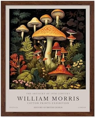 Poster Master William Morris Poster - Mushrooms Print - Flower Art - Farmhouse Illustration - Floral Illustration - Aesthetic Piece - Office or Living Room Decor - 8x10 Brown Framed
