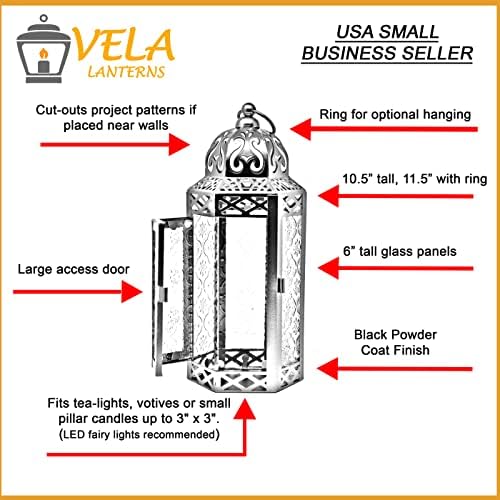 Vela Lanterns Decorative Indoor Moroccan Candle Holder, Clear, M, 3-Pack