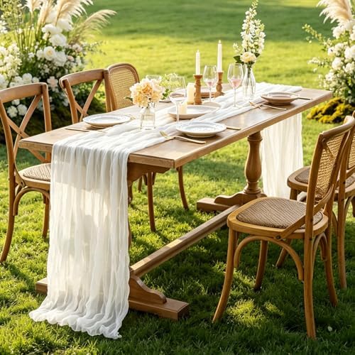 White Table Runner, 10FT Ivory White Cheesecloth Boho Gauze Table Runner for Wedding Bridal Shower Baby Shower Birthday Tea Party Decorations