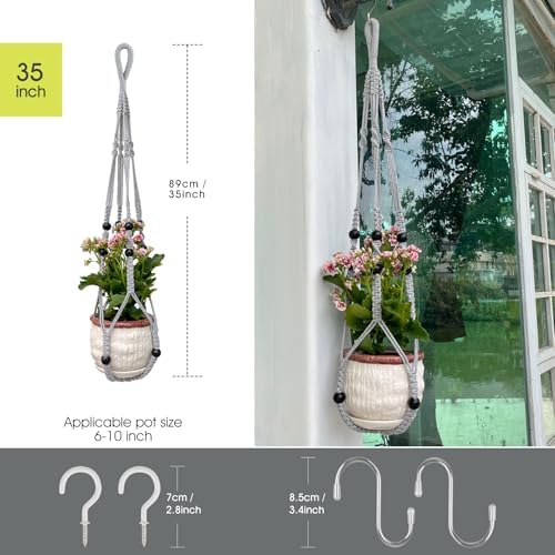 RIFNY Macrame Plant Hanger Indoor, Hanging Plant Holder, White, 2 PCS
