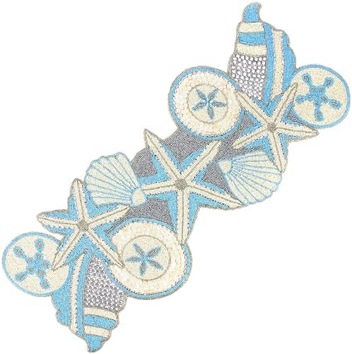 Beaded Table Runner- 36 " Elegant Glass Beads & Polyester Non-Slip Table Runner for Dining Table, Coffee Table & Home Décor - Decorative Centerpiece Accent (Blue Ivory) - ALPHA Living HOME