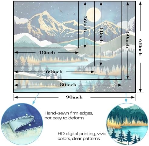 Neasow Mountain Moon Tapestry, Nature Forest Tree Lake Landscape Tapestries Star Starry Night Teal Blue Wall Decor for Home Bedroom 60×80 inch