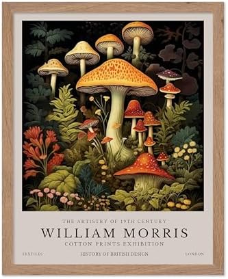 Poster Master William Morris Poster - Mushrooms Print - Flower Art - Farmhouse Illustration - Floral Illustration - Aesthetic Piece - Office or Living Room Decor - 16x20 Beige Framed