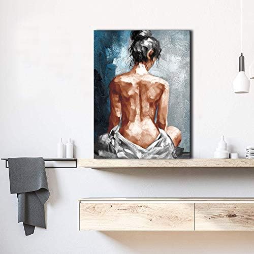 Canvas Wall Art for Bathroom Bedroom Decor Abstract Sexy Nude Woman Black White Blue Framed Wall Art Girls Room Decoration Modern Gift for Woman