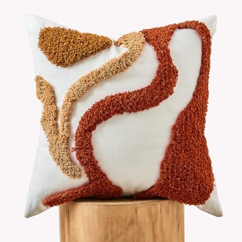 lifein 20x20 Pillow Covers-Throw Pillow Covers Boho Couch Pillows Embroidered Decorative Accent Pillows Mid Century Textured Pillowcases for Couch Sofa Living Room Bed Home Decor (Burnt Orange)