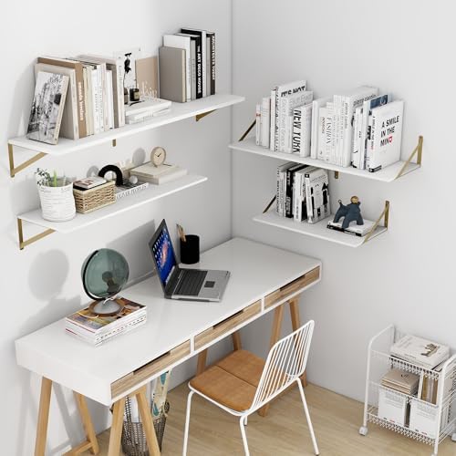 Heimlove 36W x 12D Deep Floating Shelves Set of 2 White & Gold