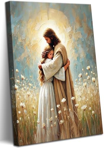 Jesus Embracing Woman Wall Art Jesus and Woman Pictures Wall Decor Christ Religious Painting Prints Christian Healing Artwork Home Decor for Bedroom Living Room Church 16X24 Inch Ready to Hang