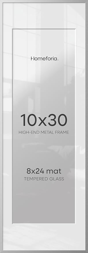 Homeforia 10x30 Silver Picture Frame, High-End Metal, 8x24 Mat, Glass